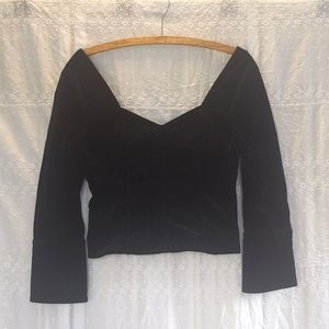 FRAME Black Velvet Sweetheart Neckline Long Sleeve Zip Up Back Top Size S/P